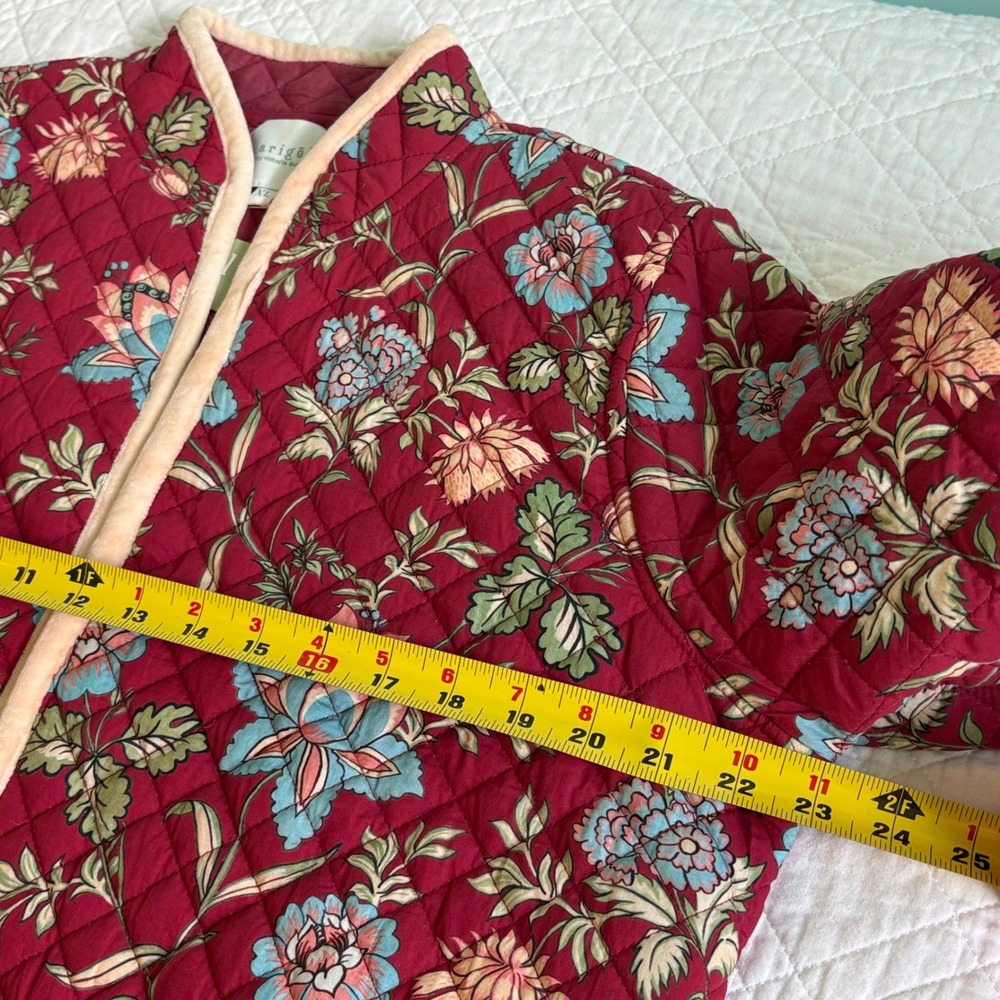 Marigold by Victoria Dunn Quilted Cotton Floral Open Front Jacket Burgundy XL - Picture 7 of 8